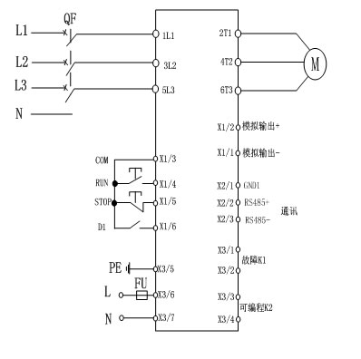 CMC-MX內(nèi)置旁路軟起動器基本接線原理圖、三角形內(nèi)接連接圖和典型應(yīng)用接線圖(圖1)